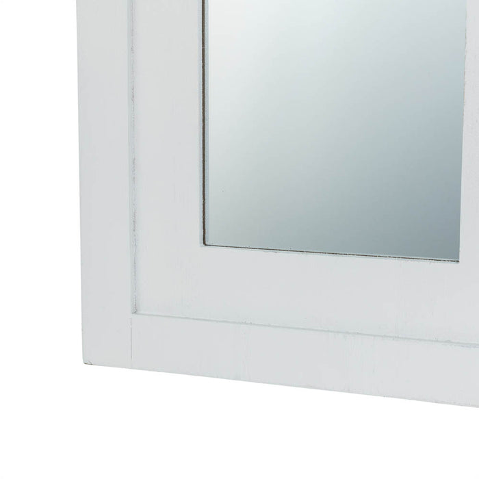 40.16"H Wash White Wooden Cathedral Windowpane Wall Mirror Decor