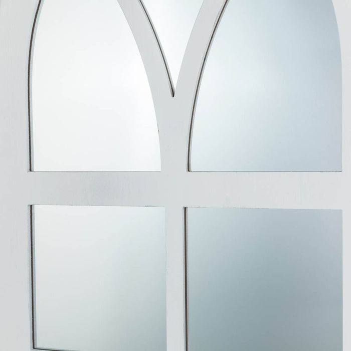 40.16"H Wash White Wooden Cathedral Windowpane Wall Mirror Decor