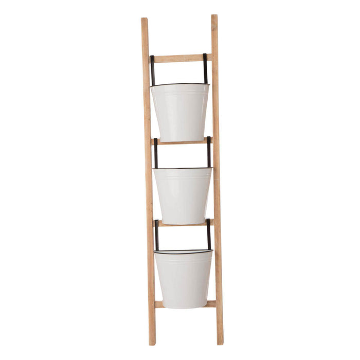 42"H Enameled Metal/Wood 3-Tier Leaning Ladder Plant Stand
