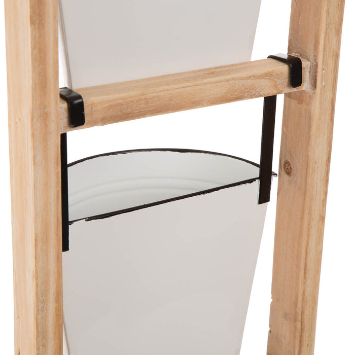 42"H Enameled Metal/Wood 3-Tier Leaning Ladder Plant Stand