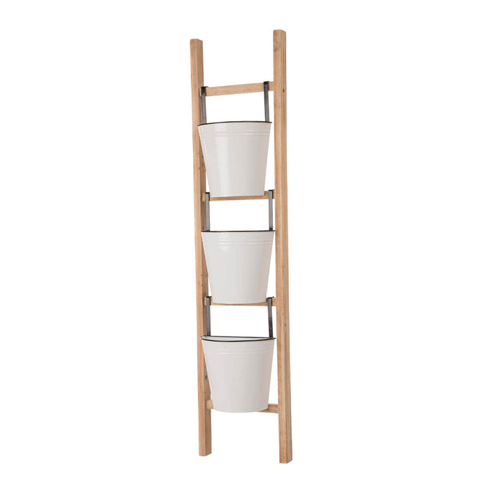 42"H Enameled Metal/Wood 3-Tier Leaning Ladder Plant Stand