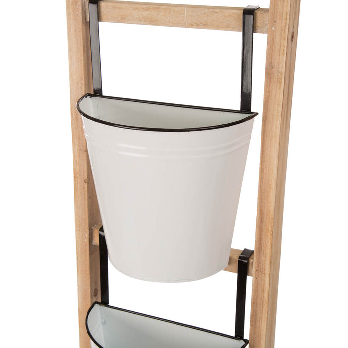 42"H Enameled Metal/Wood 3-Tier Leaning Ladder Plant Stand