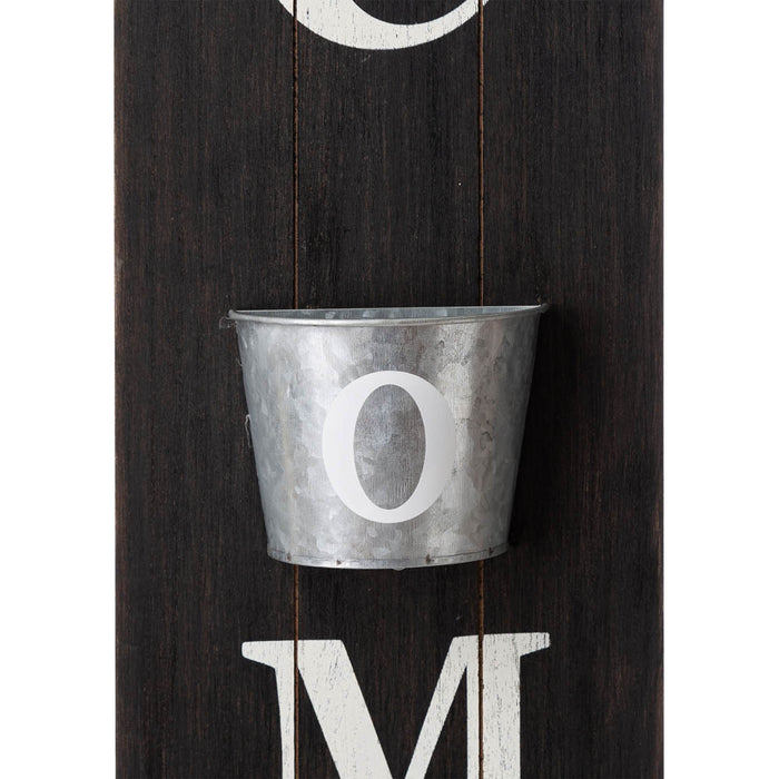 42"H Wooden Black WELCOME Porch Sign with Metal Planter
