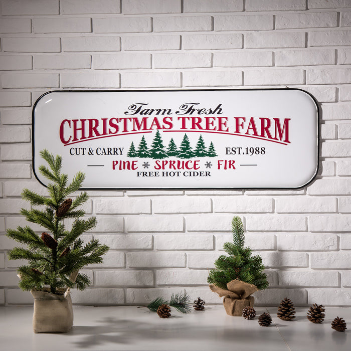 43.11"L Farmhouse Decor Metal Enamel Christmas Tree Farm Sign