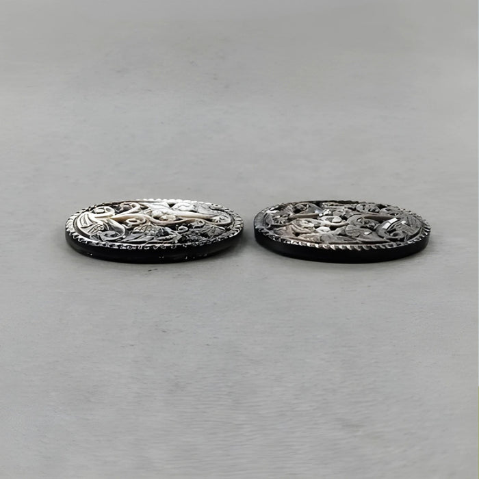 45.00cts Mother Of Pearl Gemstone Carving Natural Untreated Black Oval Shape 33.5*25mm Pair