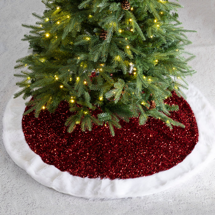 48"D Red Sequin Christmas Tree Skirt