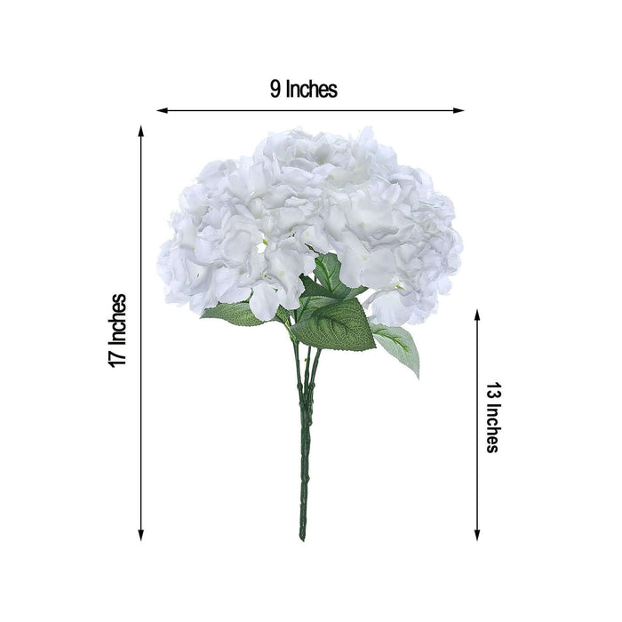 White hydrangea artificial flower bouquet with dimensions 9x17x13 inches