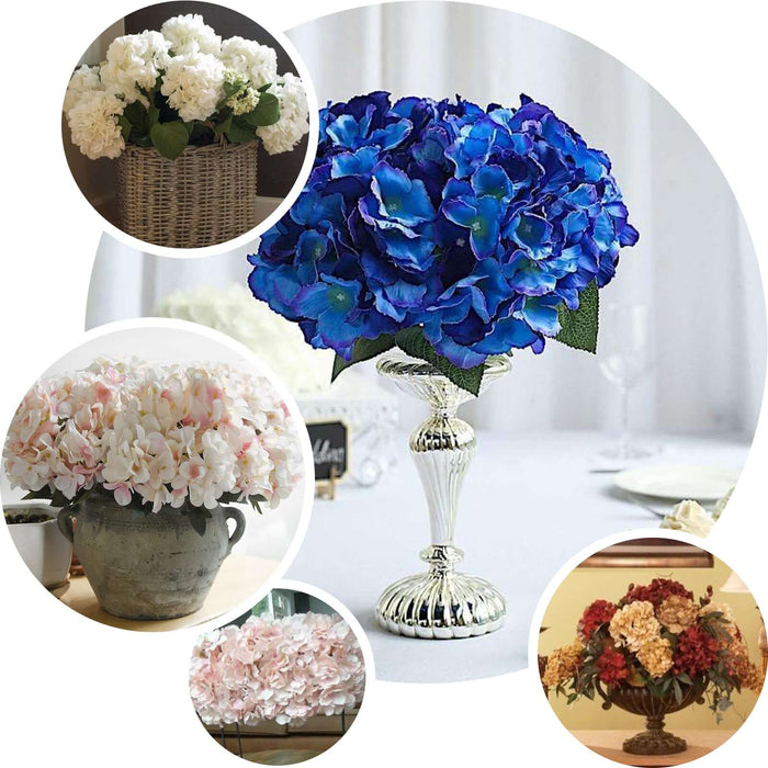 Assorted floral arrangements in decorative vases.