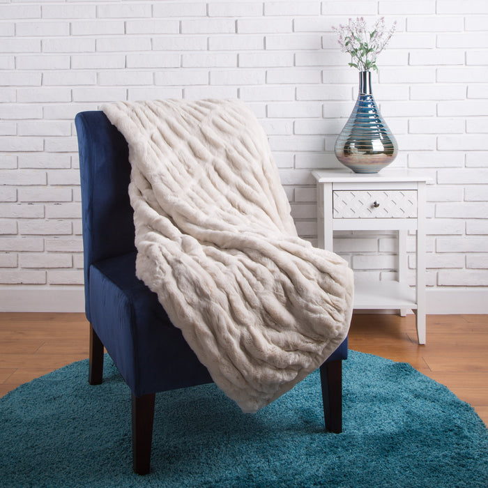 50"*60" Faux Fur Elastic Throw/Blanket, Beige (Face Fabric 1000gsm; Back 210gsm)
