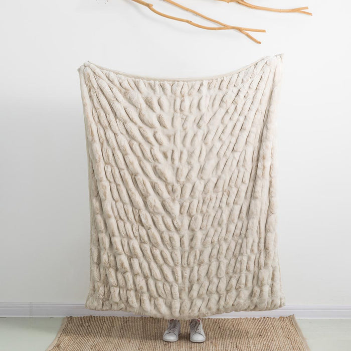 50"*60" Faux Fur Elastic Throw/Blanket, Beige (Face Fabric 1000gsm; Back 210gsm)