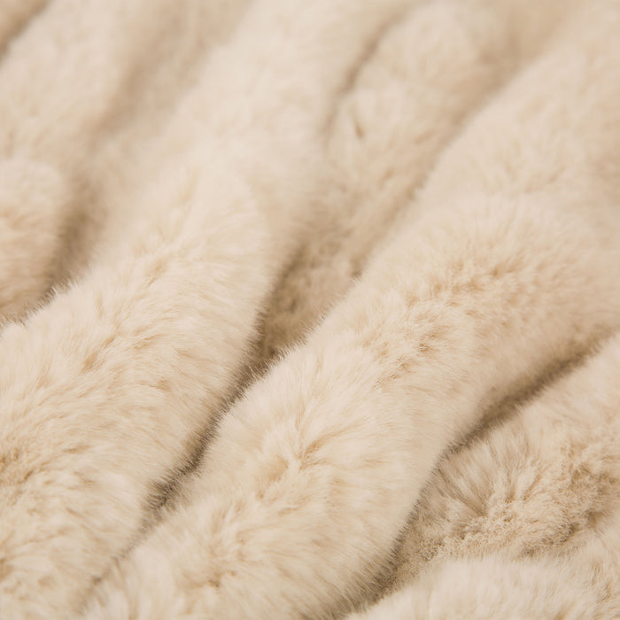 50"*60" Faux Fur Elastic Throw/Blanket, Beige (Face Fabric 1000gsm; Back 210gsm)