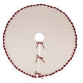 52"D Knitted Polyester White Christmas Tree Skirt with Red Trim Pompom