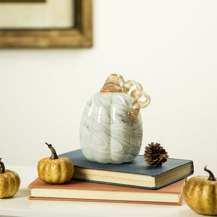 5.71''H Hand Blown Gray Marbleized Glass Pumpkin Decor
