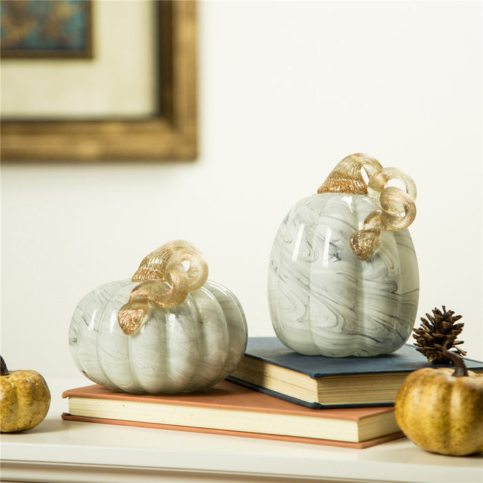 5.71''H Hand Blown Gray Marbleized Glass Pumpkin Decor