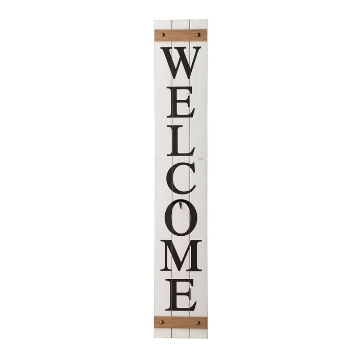60"H Wooden White WELCOME Porch Sign With 4 Interchangeable Wreathes（Spring/Patriotic/Fall/Christmas）