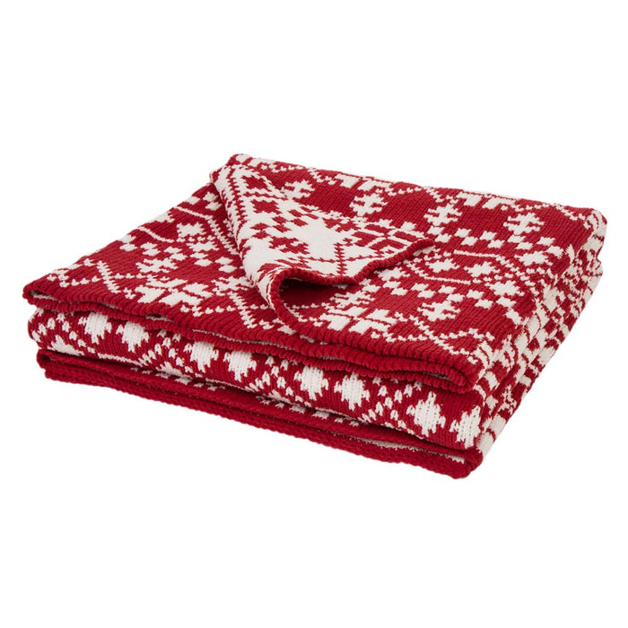 60"L*50"W Knitted Snowflake Polyester Red/White Throw Blanket 930g