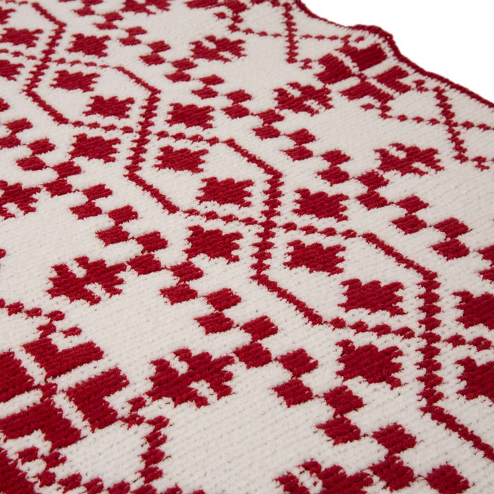 60"L*50"W Knitted Snowflake Polyester Red/White Throw Blanket 930g
