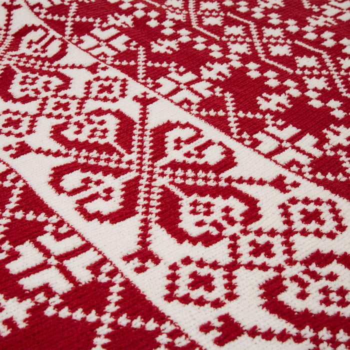 60"L*50"W Knitted Snowflake Polyester Red/White Throw Blanket 930g
