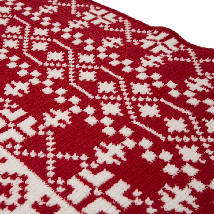 60"L*50"W Knitted Snowflake Polyester Red/White Throw Blanket 930g