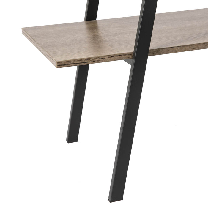 64.5"H Modern Industrial Rustic Oak Melamine 4-Tier Leaning Bookcases & Ladder Shelves