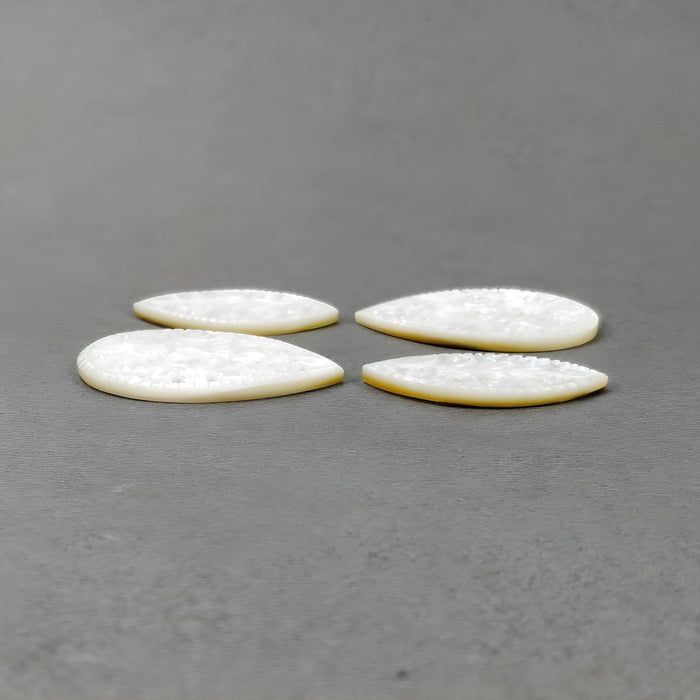 73.85cts Mother Of Pearl Gemstone Carving Natural Untreated White Marquise, Pear Shape 4pcs Set