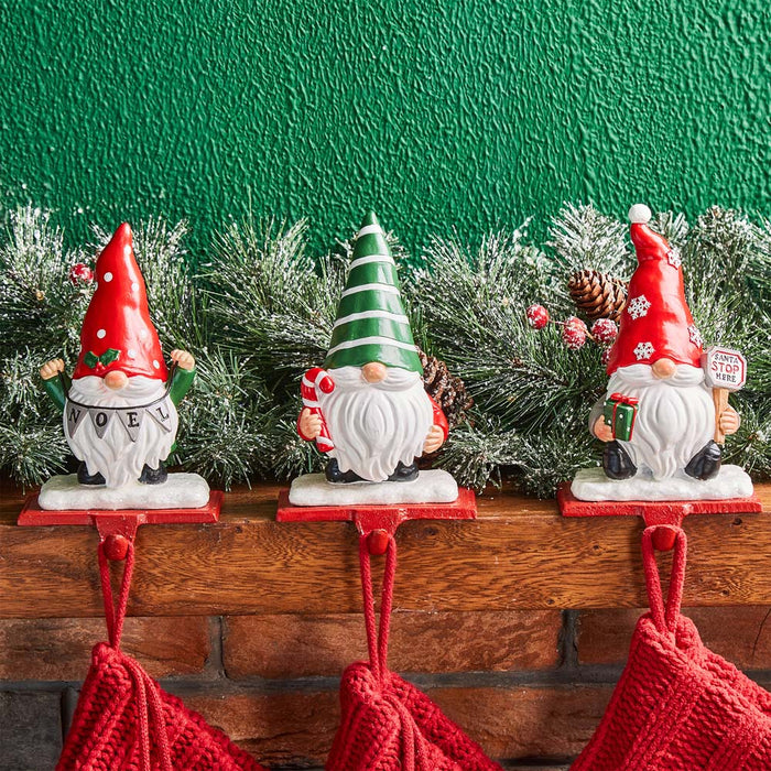 7.5"H Resin Gnomes Stocking Holders, Set of 3