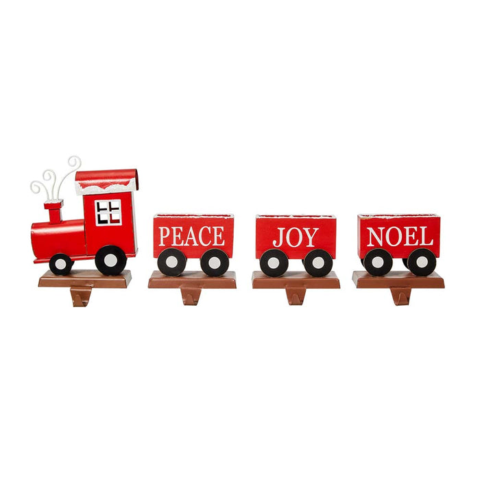 8.5"H Wooden Metal Christmas Train Stocking Holders, Set of 4