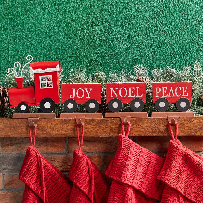 8.5"H Wooden Metal Christmas Train Stocking Holders, Set of 4