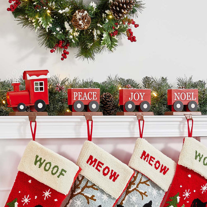 8.5"H Wooden Metal Christmas Train Stocking Holders, Set of 4