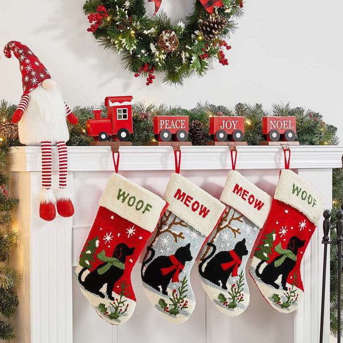 8.5"H Wooden Metal Christmas Train Stocking Holders, Set of 4