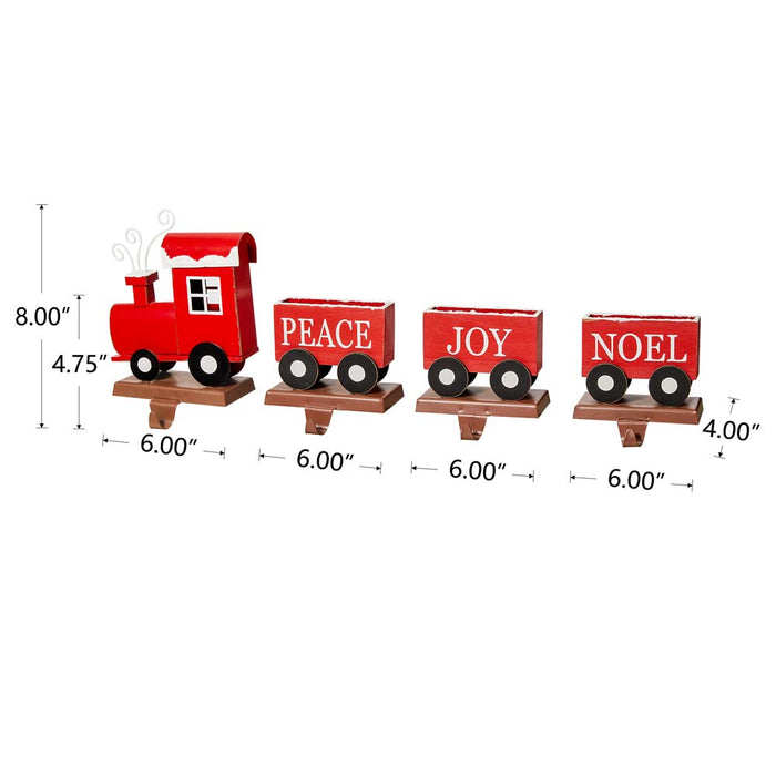8.5"H Wooden Metal Christmas Train Stocking Holders, Set of 4