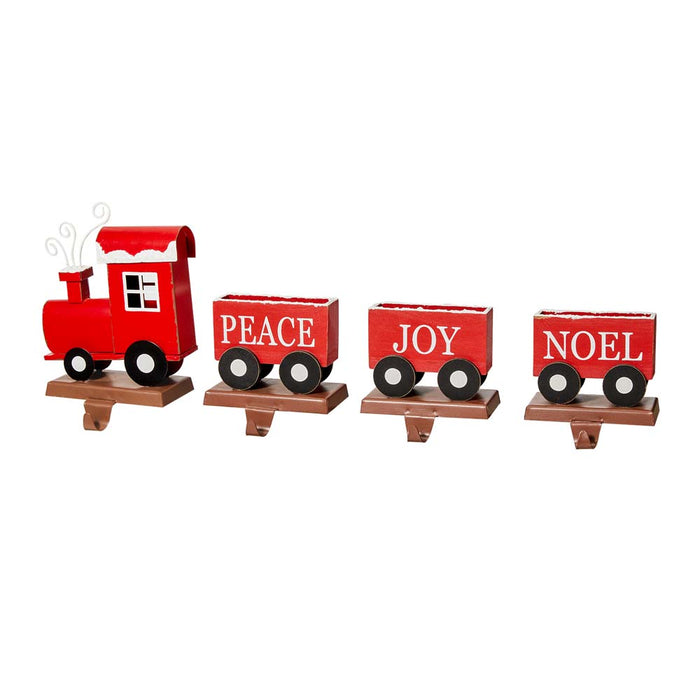 8.5"H Wooden Metal Christmas Train Stocking Holders, Set of 4