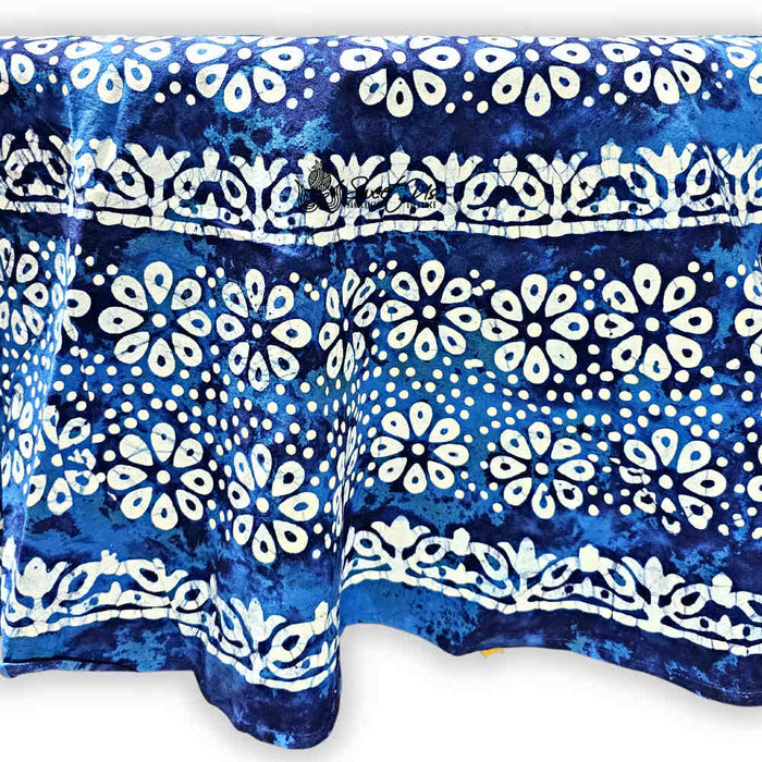 Batik Bloom Cotton Floral Tablecloth Rectangle, Round, Square, Shadow Blue - Sweet Us