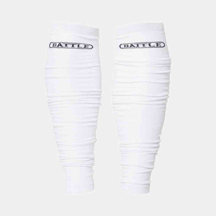 Front view of the Battle Adult White Long Sock Sleeves.