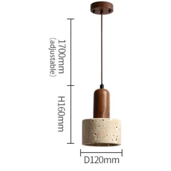 Aurelia Travertine Cylinder Pendant Light dimensions - shade D120mm x H160mm, cord adjustable up to 1700mm