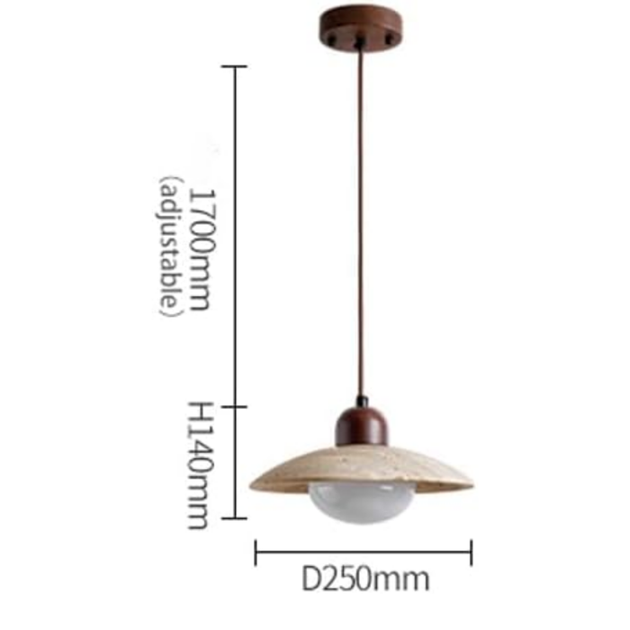 Aurelia Wabi-Sabi Travertine Pendant Light dimensions - shade D250mm x H140mm, cord adjustable up to 1700mm