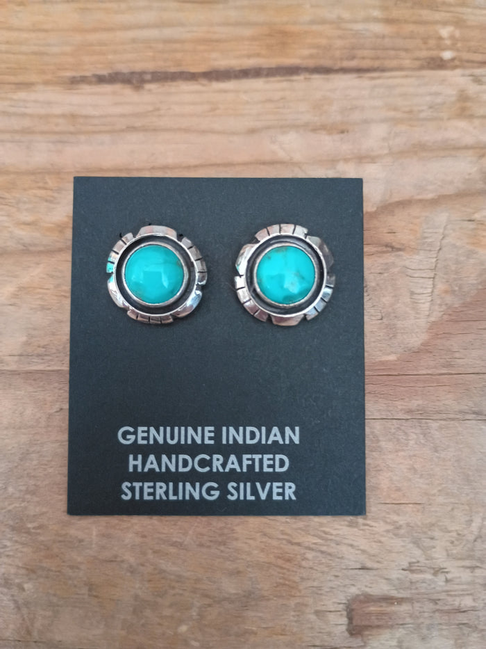 Authentic Navajo Handcrafted Sterling Silver and Turquoise Earrings; ER8-1