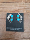 Authentic Navajo Handcrafted Sterling Silver and Turquoise Earrings; ER8-7