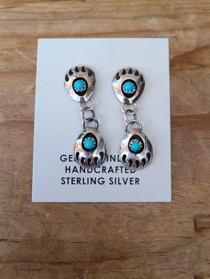Authentic Navajo Handcrafted Sterling Silver and Turquoise Earrings; ER82-3