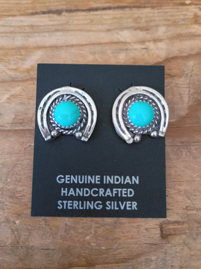Authentic Navajo Handcrafted Sterling Silver and Turquoise Earrings; ER82-4