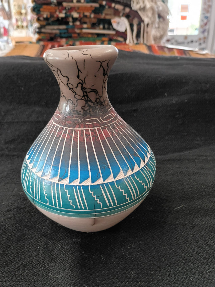 Authentic Navajo Horsehair Pottery; 6" tall x 13.5" diameter; NP4-7