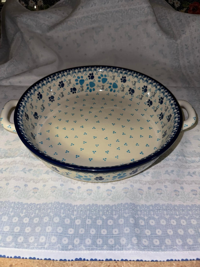Blue Cat Lg. Two Handled Baker - Shape 420 - Pattern Blue Cat