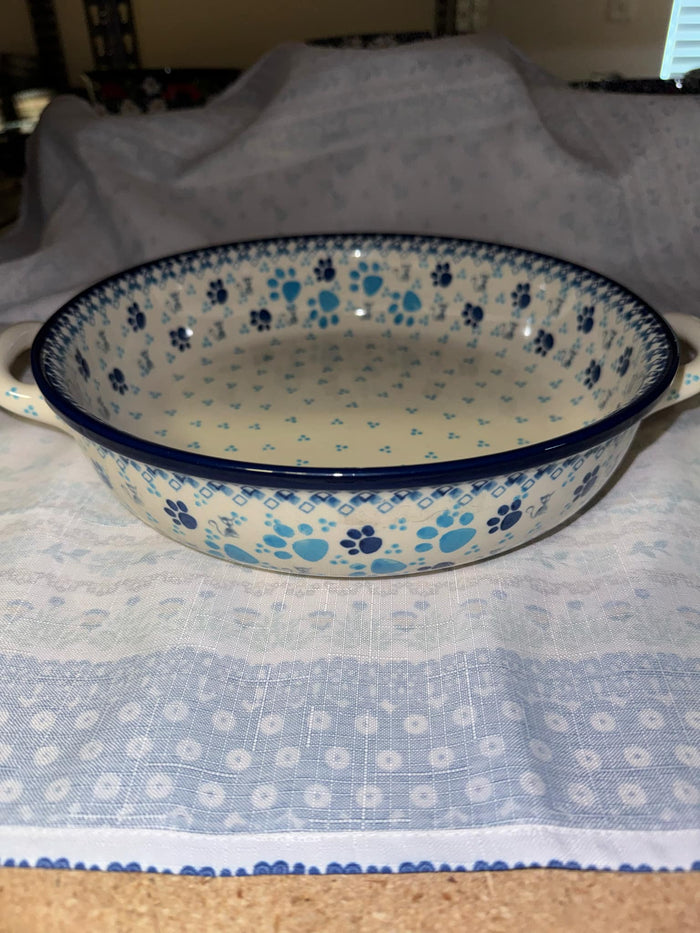 Blue Cat Lg. Two Handled Baker - Shape 420 - Pattern Blue Cat