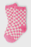 Bright Pink Checker Cozy Socks