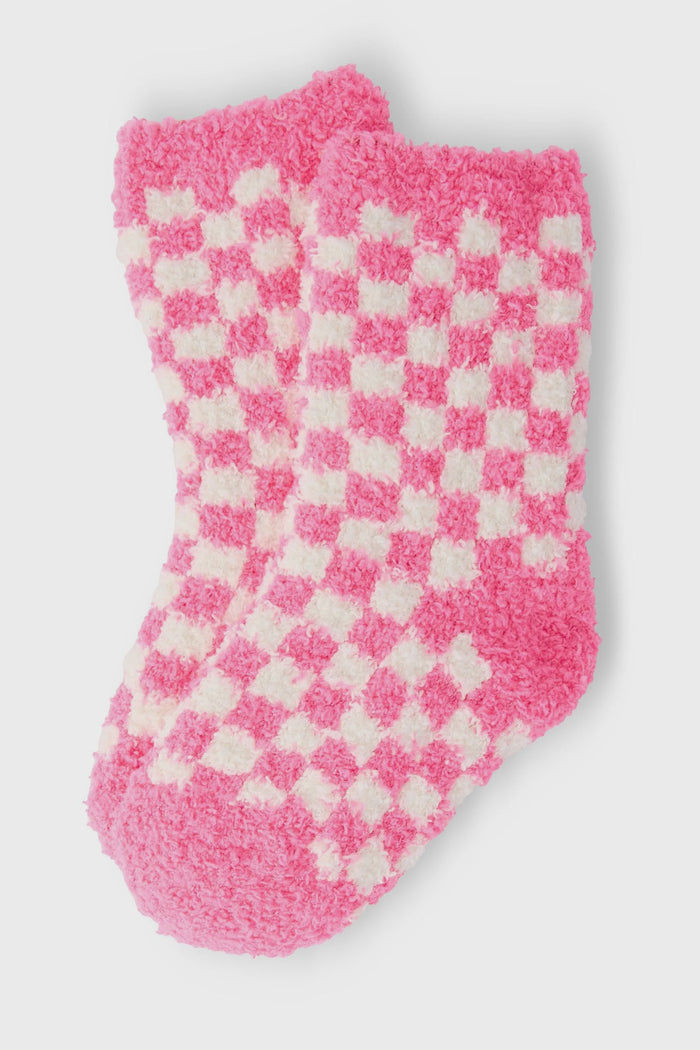 Bright Pink Checker Cozy Socks