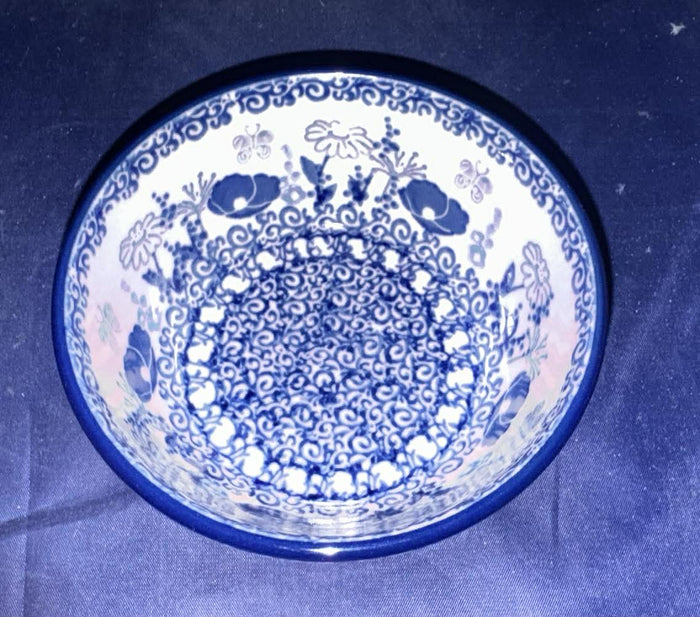 Ceramika Artystyczna Blue Poppy with Butterfly Ice Cream Bowl - Shape 017 - Pattern Blue Poppy with Butterfly (2902X)