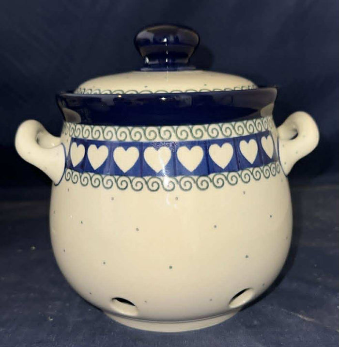 Ceramika Artystyczna Hearts with Swirls Large Garlic Keeper - Shape: 172 - Pattern: Hearts with Swirls (375X)