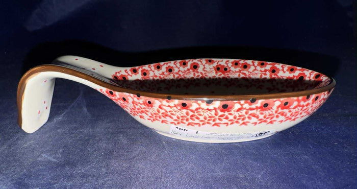 Ceramika Artystyczna Poinsettia Lace Spoon Rest with Handle - Shape: A26 - Pattern: Poinsettia Lace (2574V)
