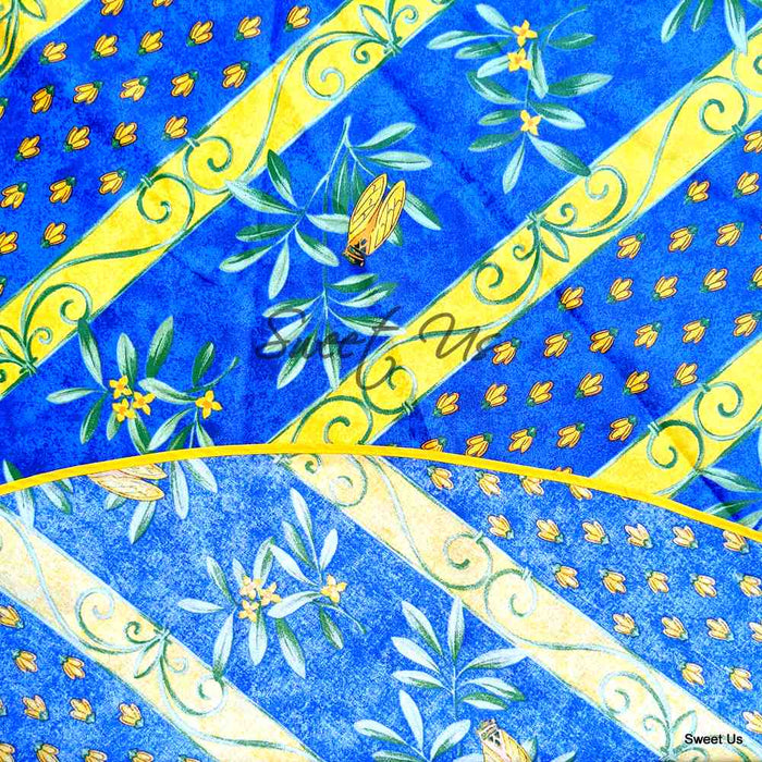 Wipeable Tablecloth Rectangle, Round Spillproof French Acrylic Coated Blue Bees - Sweet Us