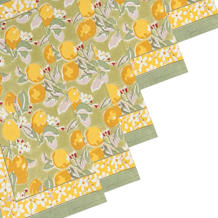 Set of napkins with lemon pattern with a green border
